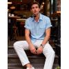 JEMITOP Men’s Linen-Like Shirt Casual Stylish Short Sleeve Button Down Shirts for Summer Beach Vacation with 2 Pockets(Light Blue)