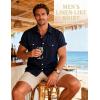 JEMITOP Men’s Linen-Like Shirt Casual Stylish Short Sleeve Button Down Shirts for Summer Beach Vacation with 2 Pockets(Navy Blue)