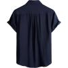 JEMITOP Men’s Linen-Like Shirt Casual Stylish Short Sleeve Button Down Shirts for Summer Beach Vacation with 2 Pockets(Navy Blue)