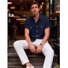 JEMITOP Men’s Linen-Like Shirt Casual Stylish Short Sleeve Button Down Shirts for Summer Beach Vacation with 2 Pockets(Navy Blue)