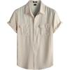 JEMITOP Men’s Linen-Like Shirt Casual Stylish Short Sleeve Button Down Shirts for Summer Beach Vacation with 2 Pockets(Beige)