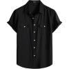 JEMITOP Men’s Linen-Like Shirt Casual Stylish Short Sleeve Button Down Shirts for Summer Beach Vacation with 2 Pockets(Black)