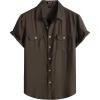 JEMITOP Men’s Linen-Like Shirt Casual Stylish Short Sleeve Button Down Shirts for Summer Beach Vacation with 2 Pockets(Brown)