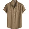 JEMITOP Men’s Linen-Like Shirt Casual Stylish Short Sleeve Button Down Shirts for Summer Beach Vacation with 2 Pockets(Dark Khaki)