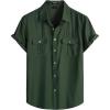 JEMITOP Men’s Linen-Like Shirt Casual Stylish Short Sleeve Button Down Shirts for Summer Beach Vacation with 2 Pockets(Forest Green)
