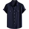JEMITOP Men’s Linen-Like Shirt Casual Stylish Short Sleeve Button Down Shirts for Summer Beach Vacation with 2 Pockets(Navy Blue)