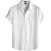 JEMITOP Men’s Linen-Like Shirt Casual Stylish Short Sleeve Button Down Shirts for Summer Beach Vacation with 2 Pockets(White)