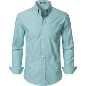 JEMITOP Men’s Classic Lightweight Oxford Button Down Collar Shirts Business Casual Long Sleeve Dress Shirt with Pocket(Aqua Green)