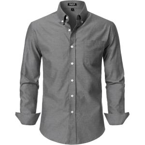 JEMITOP Men’s Classic Lightweight Oxford Button Down Collar Shirts Business Casual Long Sleeve Dress Shirt with Pocket(Grey)