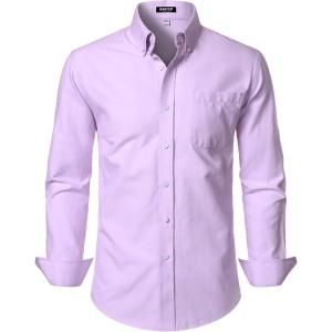 JEMITOP Men’s Classic Lightweight Oxford Button Down Collar Shirts Business Casual Long Sleeve Dress Shirt with Pocket(Lavender Purple)
