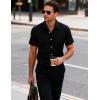 JEMITOP Men’s Stretch Wrinkle-Free Textured Shirt Summer Lightweight Short Sleeve Button Down Vacation Beach Shirts(Black)
