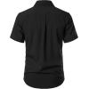 JEMITOP Men’s Stretch Wrinkle-Free Textured Shirt Summer Lightweight Short Sleeve Button Down Vacation Beach Shirts(Black)