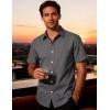 JEMITOP Men’s Stretch Wrinkle-Free Textured Shirt Summer Lightweight Short Sleeve Button Down Vacation Beach Shirts(Grey)
