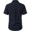 JEMITOP Men’s Stretch Wrinkle-Free Textured Shirt Summer Lightweight Short Sleeve Button Down Vacation Beach Shirts(Navy Blue)