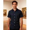 JEMITOP Men’s Stretch Wrinkle-Free Textured Shirt Summer Lightweight Short Sleeve Button Down Vacation Beach Shirts(Navy Blue)