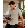 JEMITOP Men’s Stretch Wrinkle-Free Textured Shirt Summer Lightweight Short Sleeve Button Down Vacation Beach Shirts(Tan)