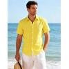 JEMITOP Men’s Stretch Wrinkle-Free Textured Shirt Summer Lightweight Short Sleeve Button Down Vacation Beach Shirts(Yellow)