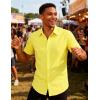 JEMITOP Men’s Stretch Wrinkle-Free Textured Shirt Summer Lightweight Short Sleeve Button Down Vacation Beach Shirts(Yellow)