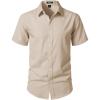 JEMITOP Men’s Stretch Wrinkle-Free Textured Shirt Summer Lightweight Short Sleeve Button Down Vacation Beach Shirts(Beige)