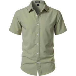 JEMITOP Men’s Stretch Wrinkle-Free Textured Shirt Summer Lightweight Short Sleeve Button Down Vacation Beach Shirts(Sage Green)