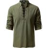 JEMITOP Men’s Renaissance Cotton Lace Up Shirt Mandarin Collar Long Sleeve Costume for Medieval Pirate Viking Without Belt(Army Green)