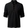 JEMITOP Men’s Renaissance Cotton Lace Up Shirt Mandarin Collar Long Sleeve Costume for Medieval Pirate Viking Without Belt(Black)