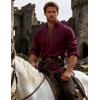 JEMITOP Men’s Renaissance Cotton Lace Up Shirt Mandarin Collar Long Sleeve Costume for Medieval Pirate Viking Without Belt(Burgundy)