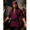 JEMITOP Men’s Renaissance Cotton Lace Up Shirt Mandarin Collar Long Sleeve Costume for Medieval Pirate Viking Without Belt(Burgundy)