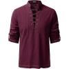 JEMITOP Men’s Renaissance Cotton Lace Up Shirt Mandarin Collar Long Sleeve Costume for Medieval Pirate Viking Without Belt(Burgundy)