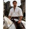 JEMITOP Men’s Renaissance Cotton Lace Up Shirt Mandarin Collar Long Sleeve Costume for Medieval Pirate Viking Without Belt(Ivory White)