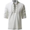 JEMITOP Men’s Renaissance Cotton Lace Up Shirt Mandarin Collar Long Sleeve Costume for Medieval Pirate Viking Without Belt(Ivory White)