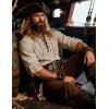 JEMITOP Men’s Renaissance Cotton Lace Up Shirt Mandarin Collar Long Sleeve Costume for Medieval Pirate Viking Without Belt(Khaki)