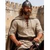 JEMITOP Men’s Renaissance Cotton Lace Up Shirt Mandarin Collar Long Sleeve Costume for Medieval Pirate Viking Without Belt(Khaki)