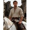 JEMITOP Men’s Renaissance Cotton Lace Up Shirt Mandarin Collar Long Sleeve Costume for Medieval Pirate Viking Without Belt(Khaki)