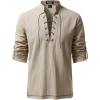 JEMITOP Men’s Renaissance Cotton Lace Up Shirt Mandarin Collar Long Sleeve Costume for Medieval Pirate Viking Without Belt(Khaki)