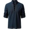 JEMITOP Men’s Renaissance Cotton Lace Up Shirt Mandarin Collar Long Sleeve Costume for Medieval Pirate Viking Without Belt(Navy Blue)