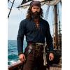 JEMITOP Men’s Renaissance Cotton Lace Up Shirt Mandarin Collar Long Sleeve Costume for Medieval Pirate Viking Without Belt(Navy Blue)