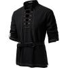 JEMITOP Men’s Renaissance Cotton Lace Up Shirt Mandarin Collar Long Sleeve Costume for Medieval Pirate Viking Without Belt(Black)