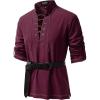 JEMITOP Men’s Renaissance Cotton Lace Up Shirt Mandarin Collar Long Sleeve Costume for Medieval Pirate Viking Without Belt(Burgundy)