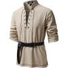 JEMITOP Men’s Renaissance Cotton Lace Up Shirt Mandarin Collar Long Sleeve Costume for Medieval Pirate Viking Without Belt(Khaki)