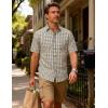 JEMITOP Mens Lightweight Slim Fit Short Sleeve Button Down Shirt Business Casual Plaid Dress Shirts with Pocket(Beige Khaki Gingham)