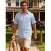 JEMITOP Mens Lightweight Slim Fit Short Sleeve Button Down Shirt Business Casual Plaid Dress Shirts with Pocket(Blue Purple Gingham)