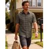 JEMITOP Mens Lightweight Slim Fit Short Sleeve Button Down Shirt Business Casual Plaid Dress Shirts with Pocket(Brown Gingham)