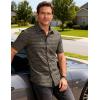 JEMITOP Mens Lightweight Slim Fit Short Sleeve Button Down Shirt Business Casual Plaid Dress Shirts with Pocket(Brown Gingham)