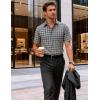 JEMITOP Mens Lightweight Slim Fit Short Sleeve Button Down Shirt Business Casual Plaid Dress Shirts with Pocket(Navy Beige Gingham)