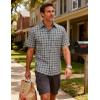 JEMITOP Mens Lightweight Slim Fit Short Sleeve Button Down Shirt Business Casual Plaid Dress Shirts with Pocket(Navy Beige Gingham)