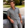 JEMITOP Mens Lightweight Slim Fit Short Sleeve Button Down Shirt Business Casual Plaid Dress Shirts with Pocket(Navy Beige Gingham)