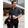 JEMITOP Mens Lightweight Slim Fit Short Sleeve Button Down Shirt Business Casual Plaid Dress Shirts with Pocket(Navy Blue Gingham)