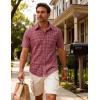 JEMITOP Mens Lightweight Slim Fit Short Sleeve Button Down Shirt Business Casual Plaid Dress Shirts with Pocket(Red Gingham)