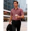 JEMITOP Mens Lightweight Slim Fit Short Sleeve Button Down Shirt Business Casual Plaid Dress Shirts with Pocket(Red Gingham)